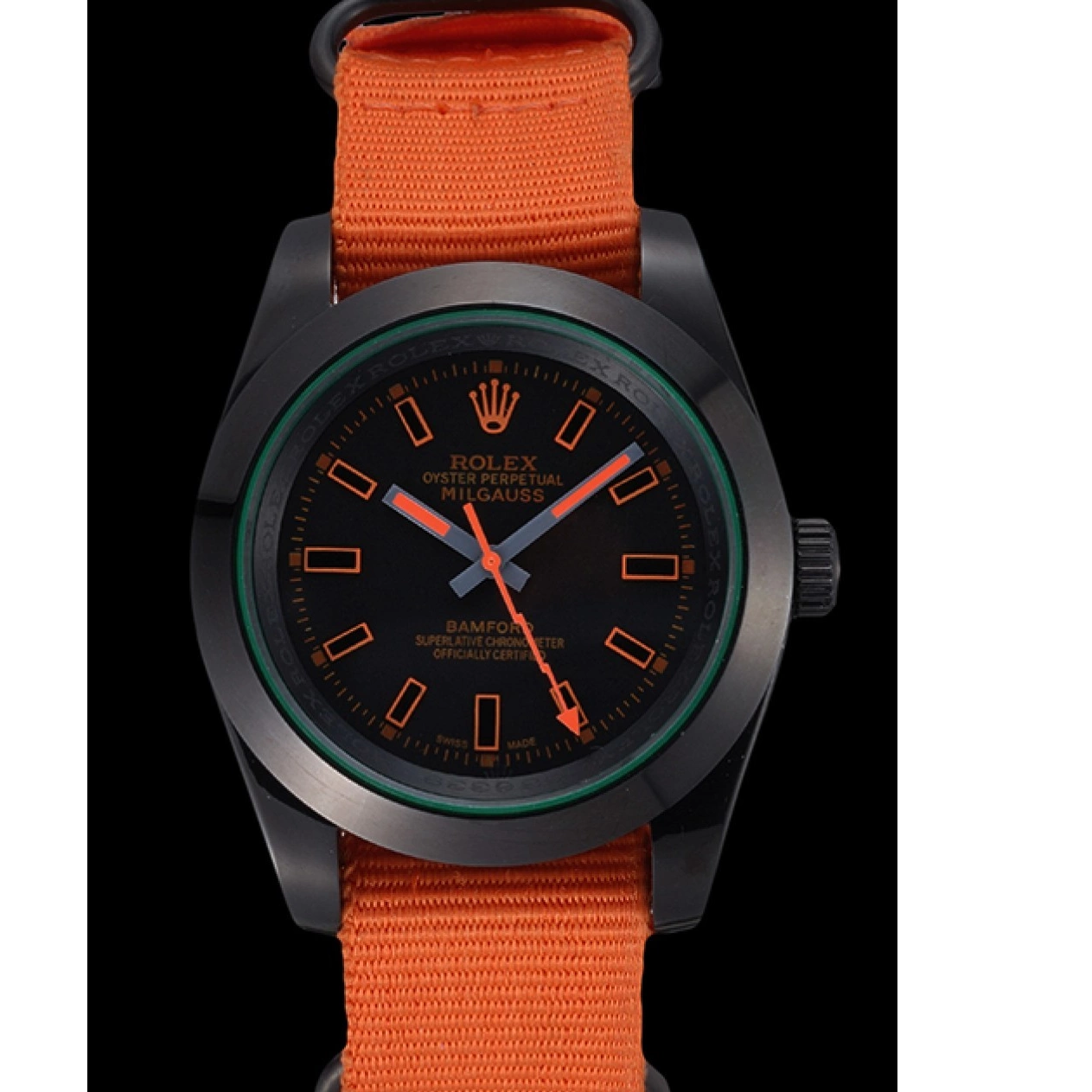 AAA replica watch 622003 Orange Rolex Strap Nylon Milgauss Bamford 0728